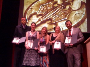 The shortlisted authors (and their representatives!) with their baby Snagas