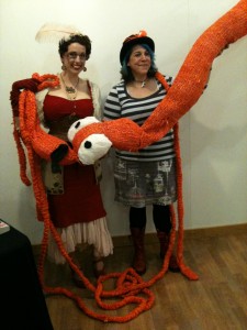 Gail Carriger and Lauren O'Farrell at a steampunk event at Foyles