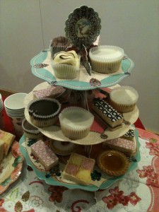 A cake stand at the Foyles event for Carriger, author of the Parasol Protectorate steampunk urban fantasy series