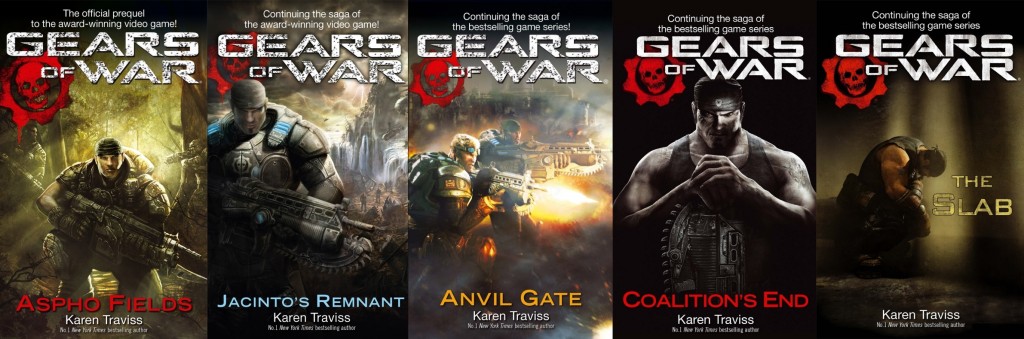 covers for the five Gears of War novels released by Orbit so far