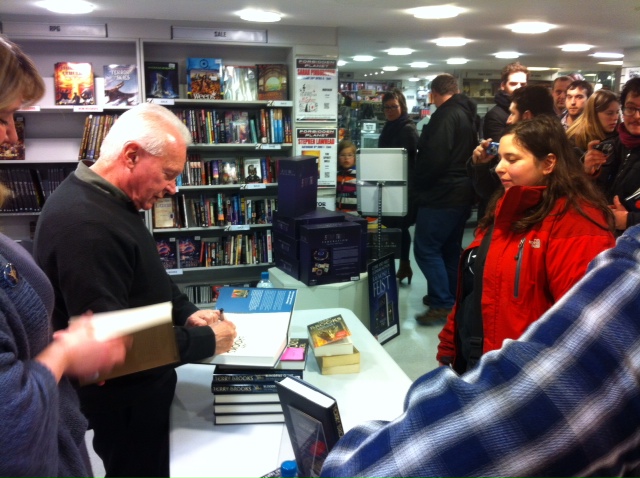 Photo of Terry Brooks signing of Bloodfire Quest at Forbidden Planet London on 3rd April 2013